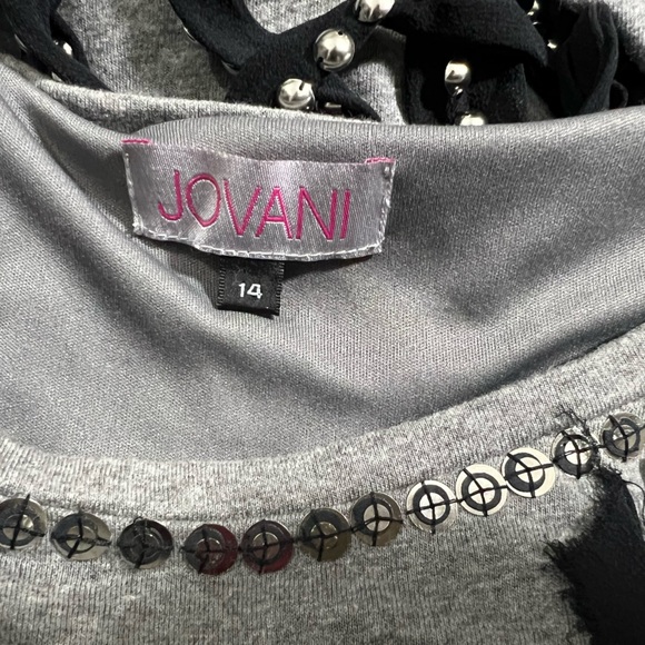 Jovani M145 Fringe Short Dress Cocktail crew neck grey and black size 14 dress - Picture 12 of 13